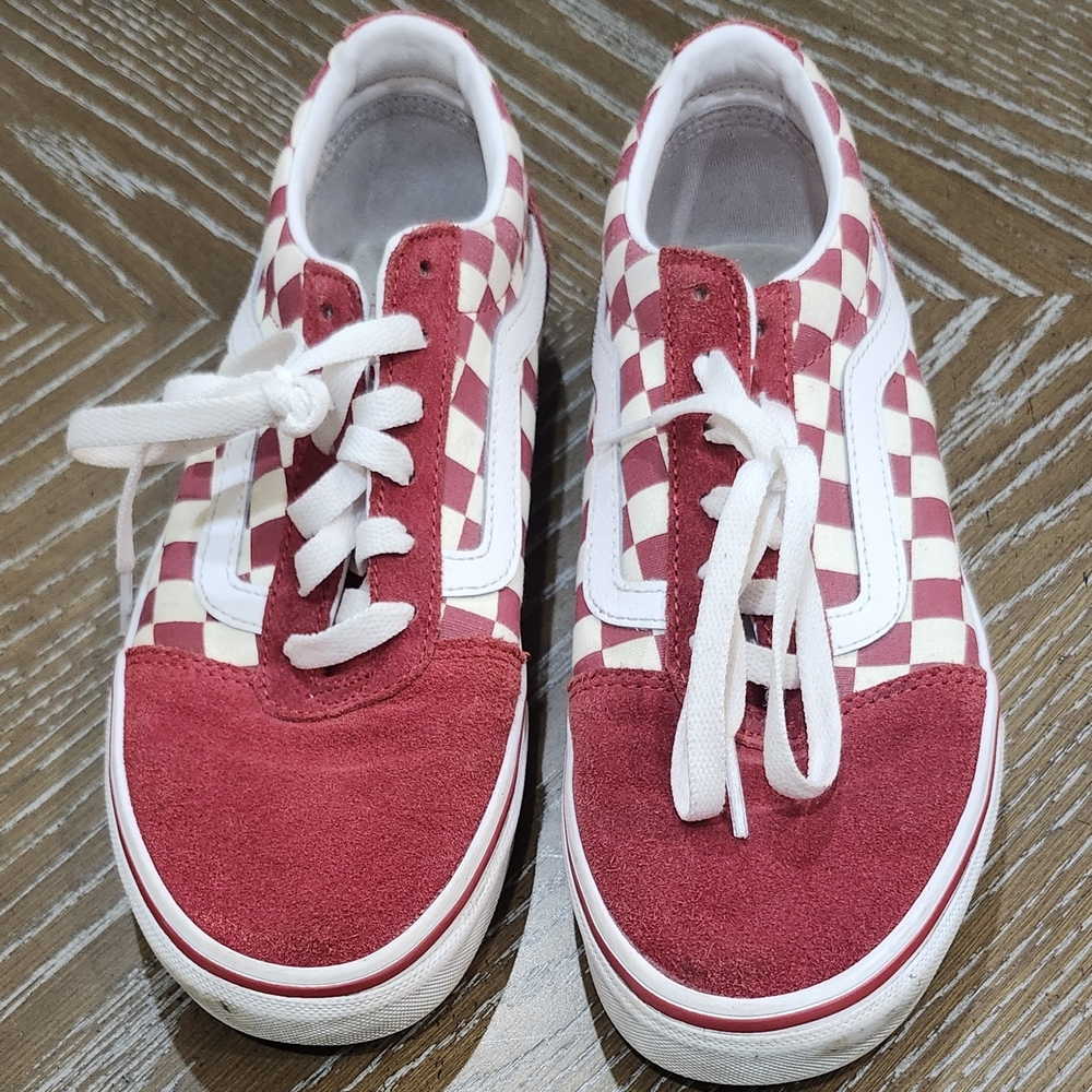Vans Old Skool Crimson Red/White Checkerboard Sneakers Womens 8